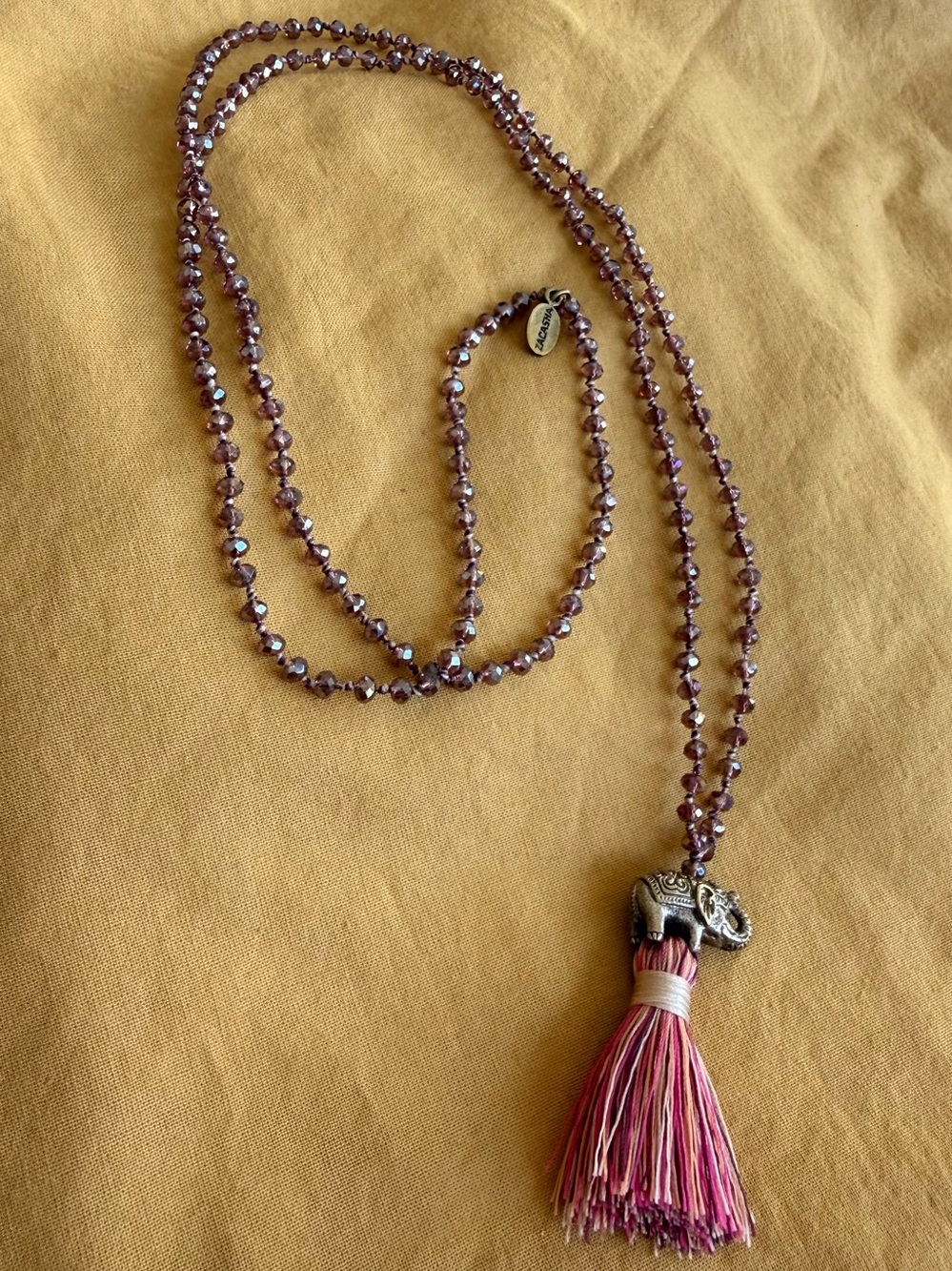 Zacasha Faceted Crystal Knotted Elephant Tassel Necklace Mystic Mauve